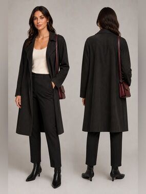 Zara Black Microfiber Suede Textured Long Jacket